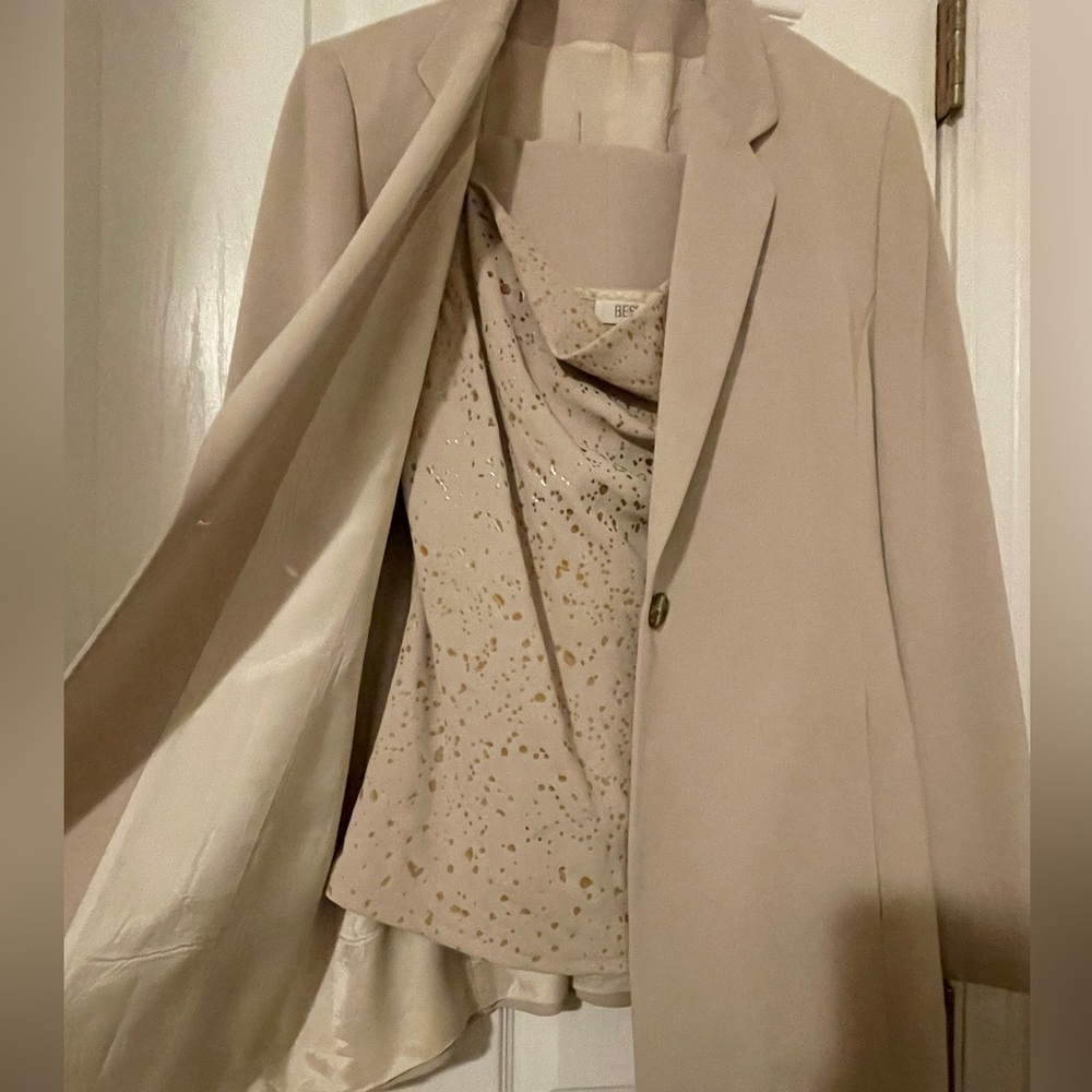 Beige Women's Blazer, tank top, pant set